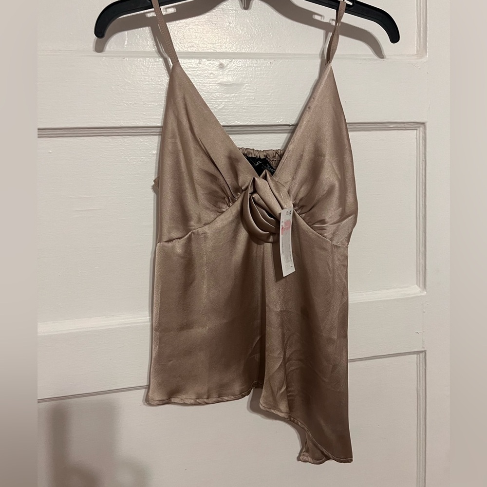 Elegant Tan Satin Women's Top